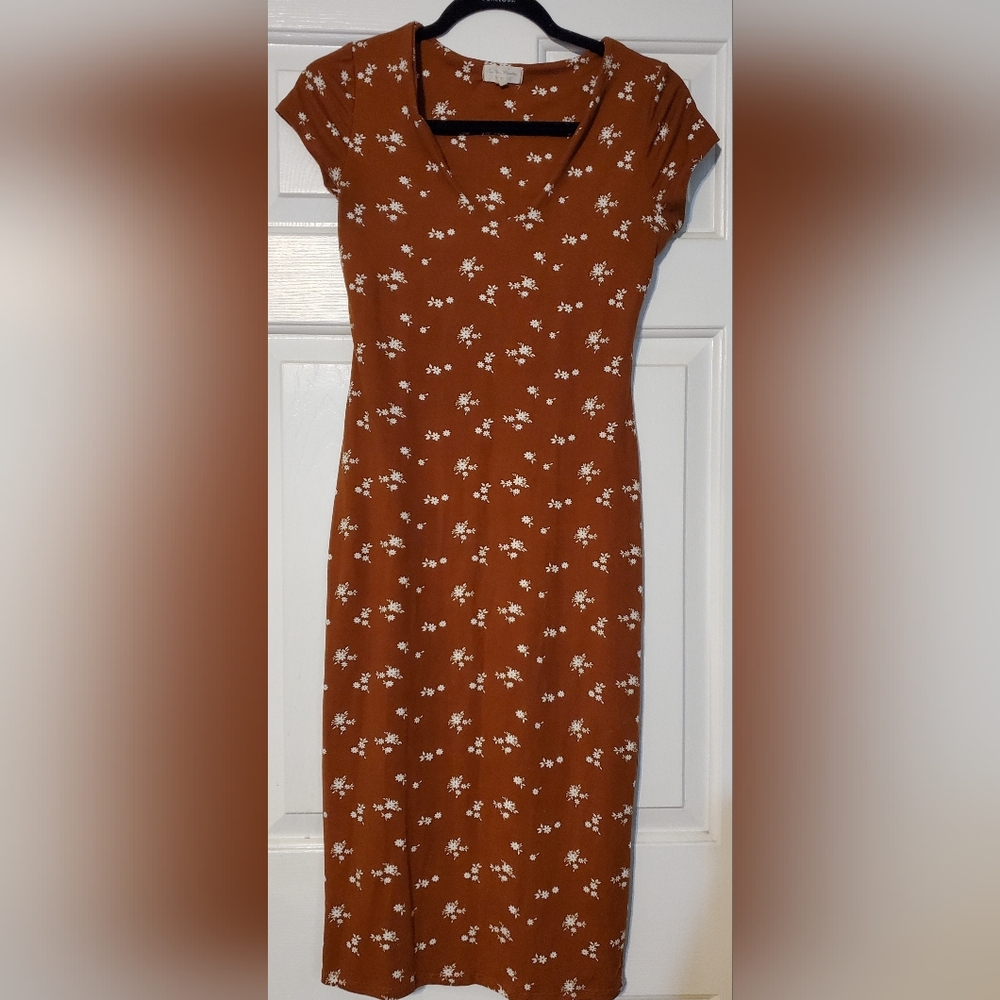 See You Monday Pumpkin Spice Floral Midi Dress